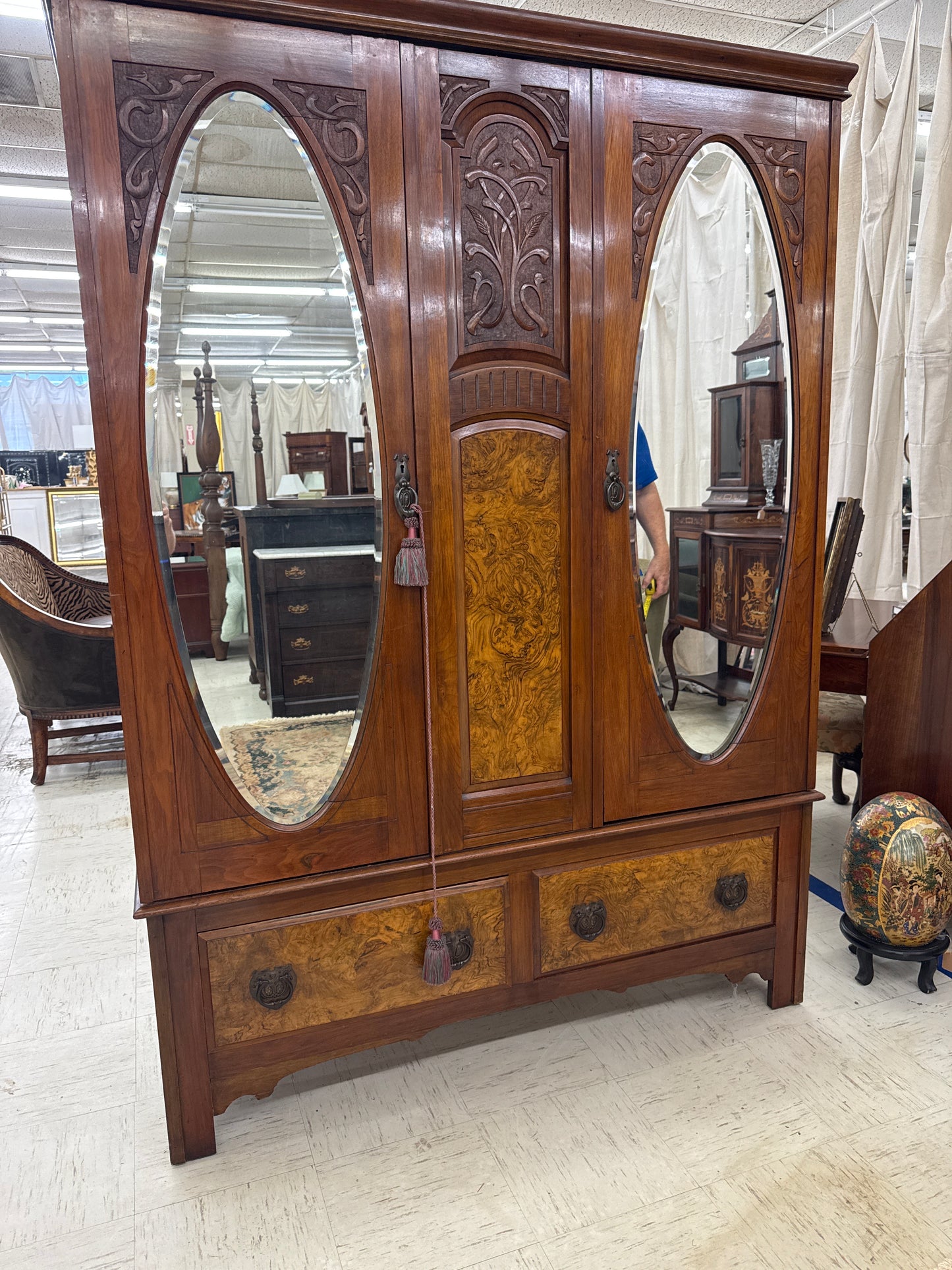 Edwardian English Walnut Armoire