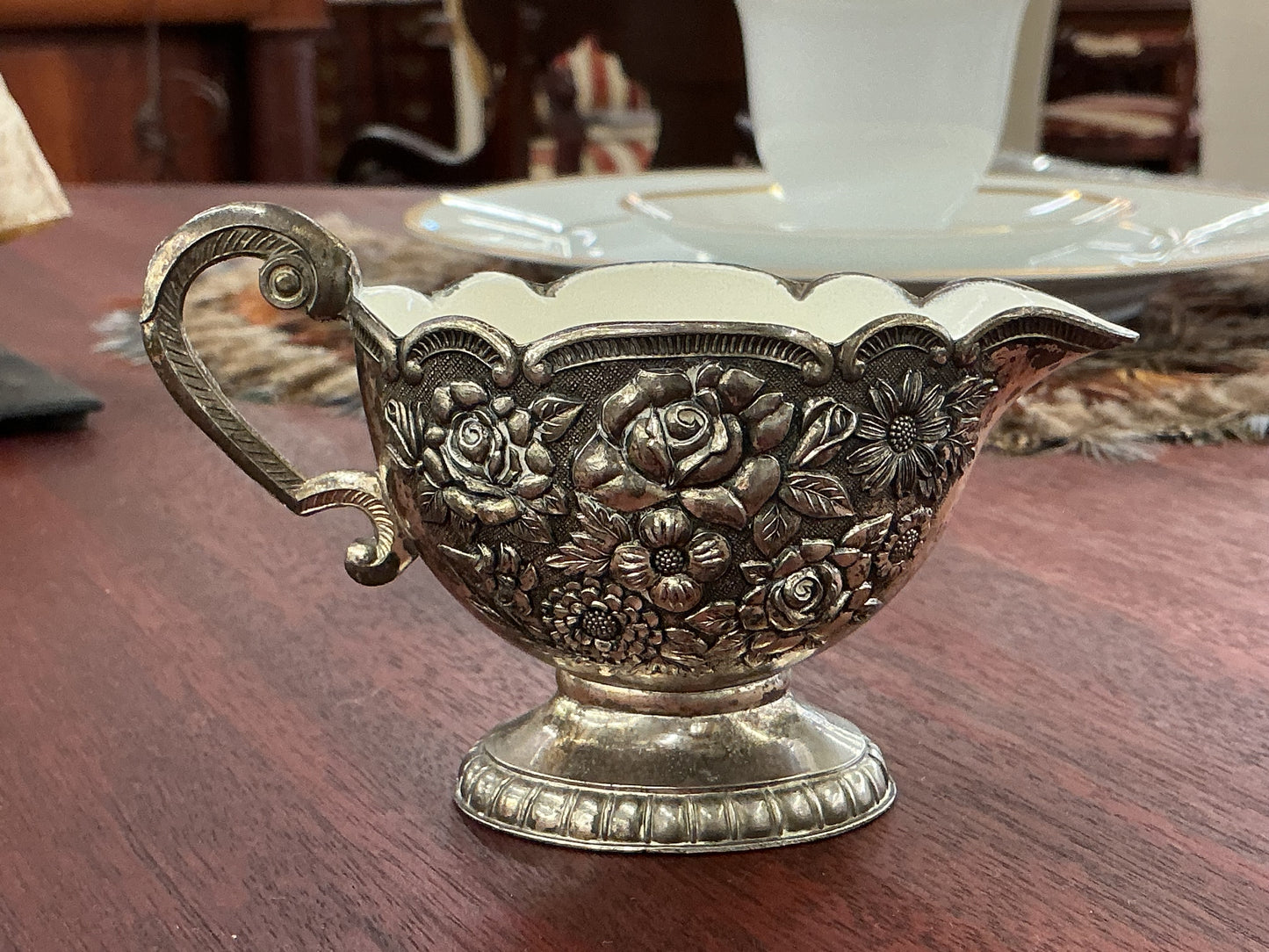 Vintage Floral Silverplate Cream & Sugar Set