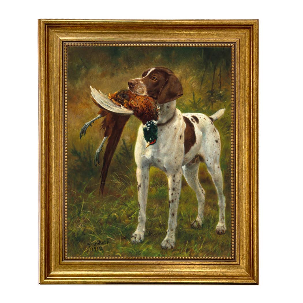 English Pointer with Pheasant Painted Vintage Canvas Print