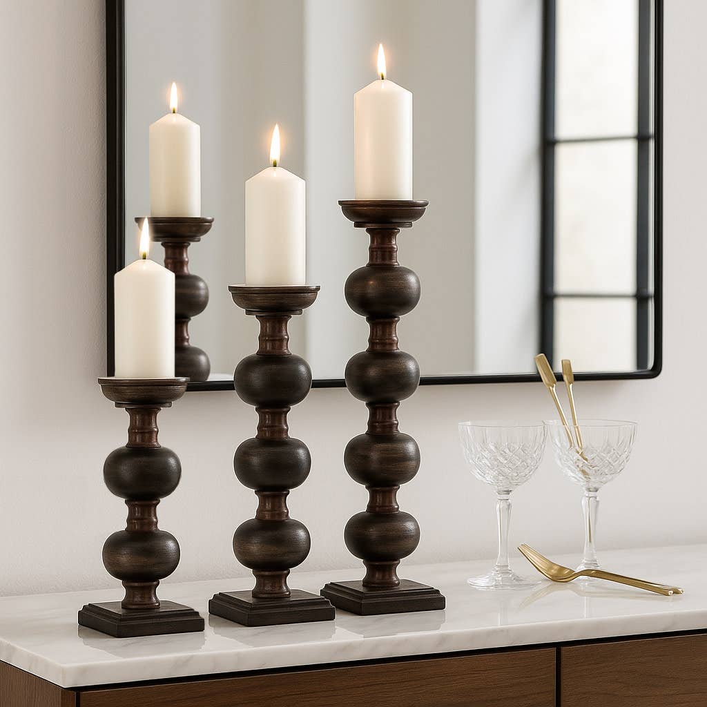 Candle Sticks Set of 3 - Black Wood Sumpter, 14/19/23 in.