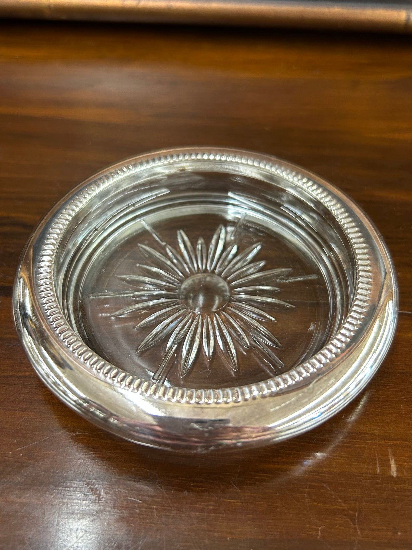 Set of 4 Glass & Silverplate Coasters