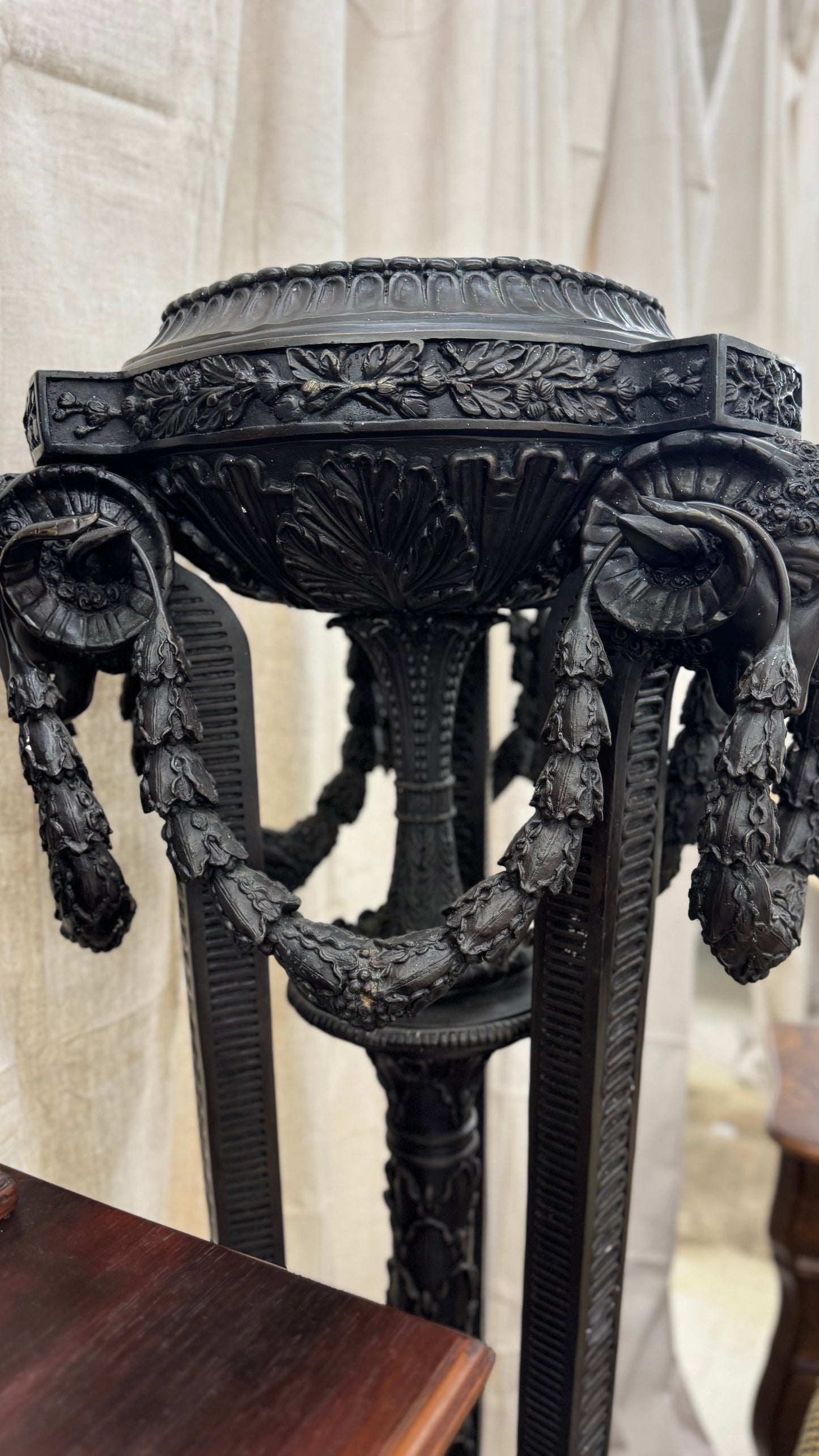 Metropolitan Galleries large rams head bronze pedestal