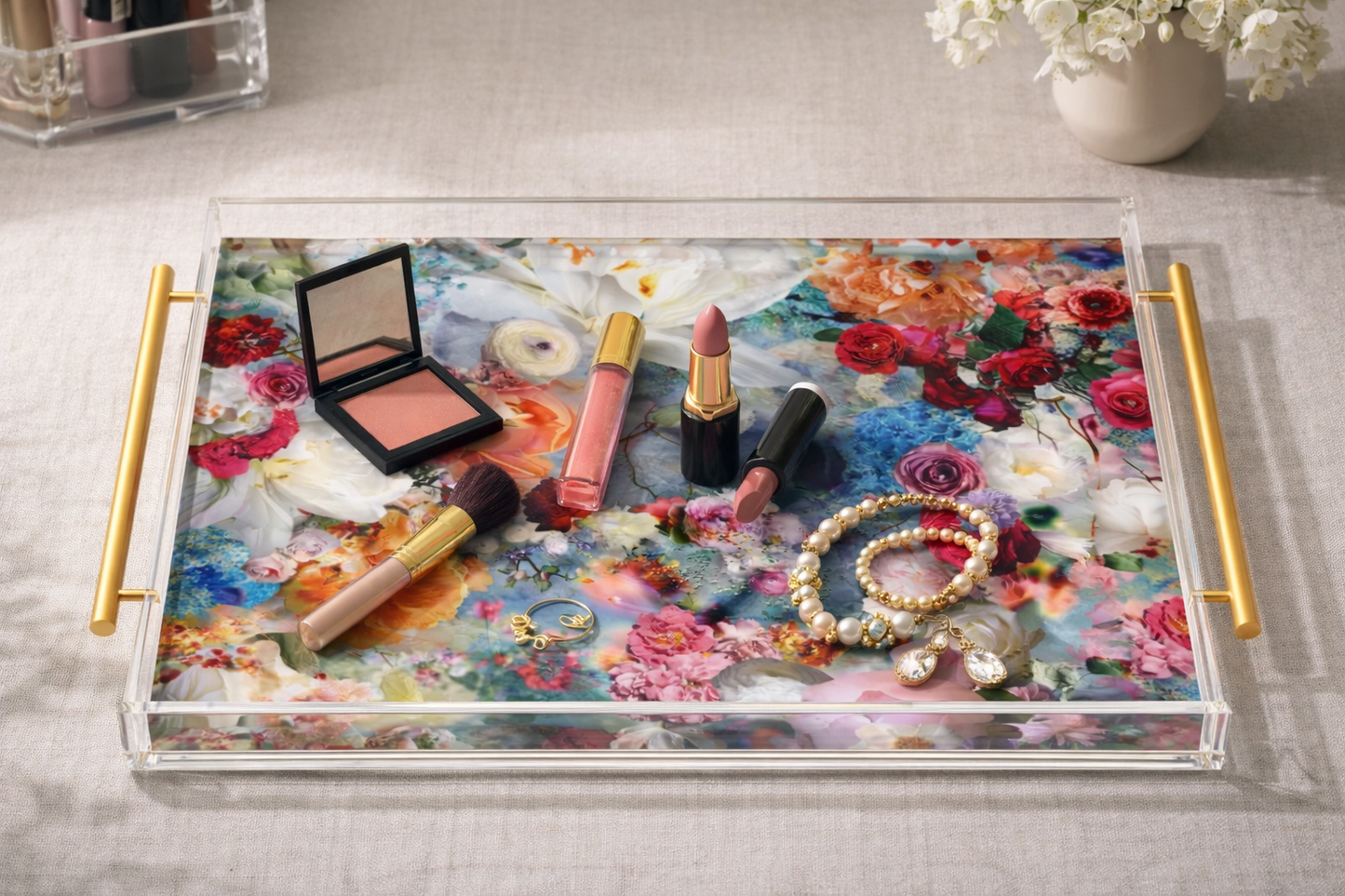 Pretty Floral Acrylic Tray Boutique Home Accent
