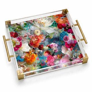 Pretty Floral Acrylic Tray Boutique Home Accent