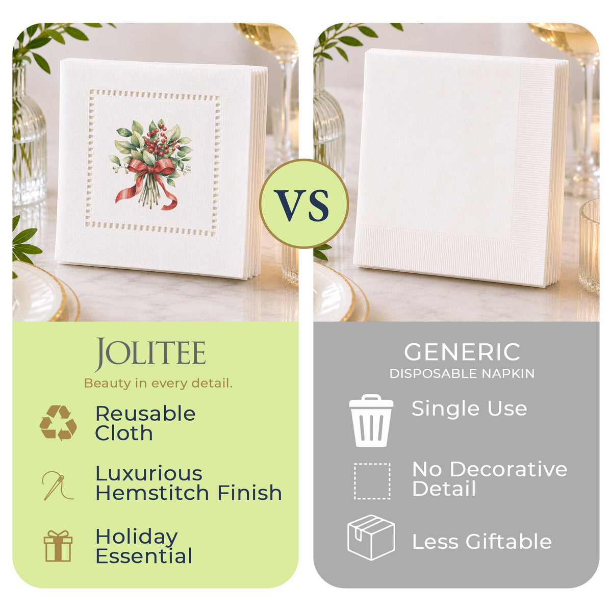 Holiday Hostess Mistletoe Hemstitch Napkins