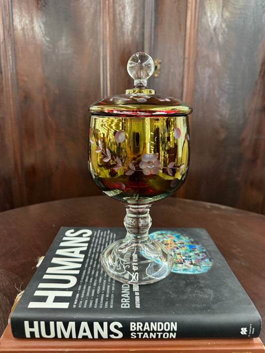 Vintage Amber Flash Covered Glass Compote