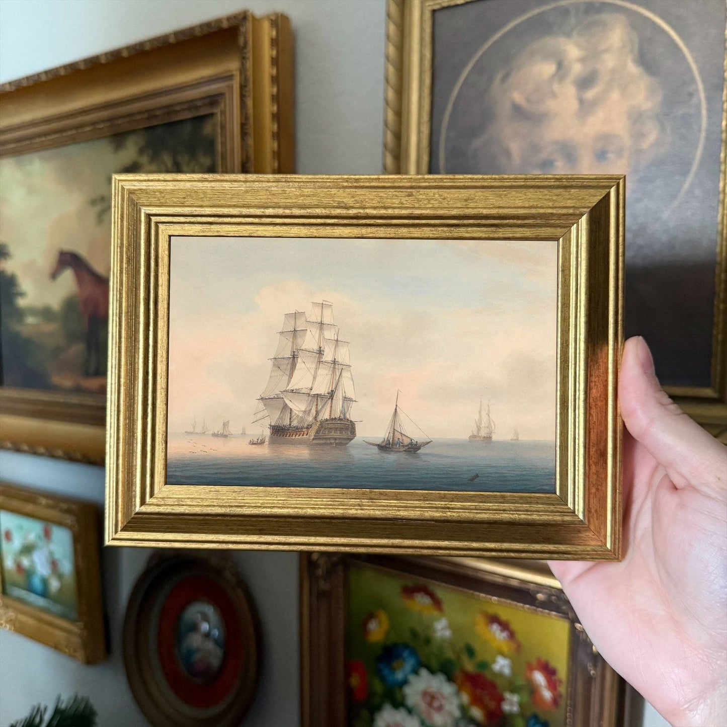 Vintage Style Pirate Ship painting Art Print Framed