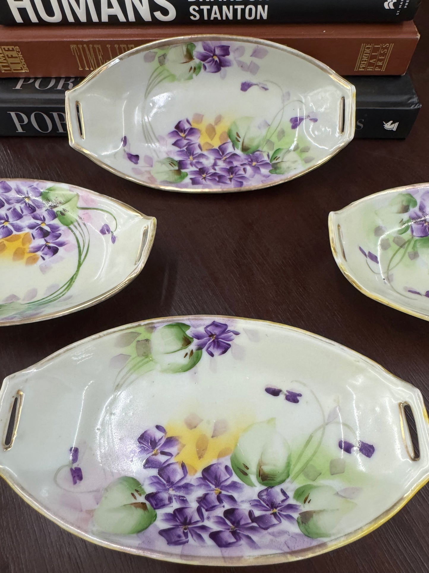 Vintage Hand-Painted Nippon Relish / Celery Dish Set (4 Pieces)