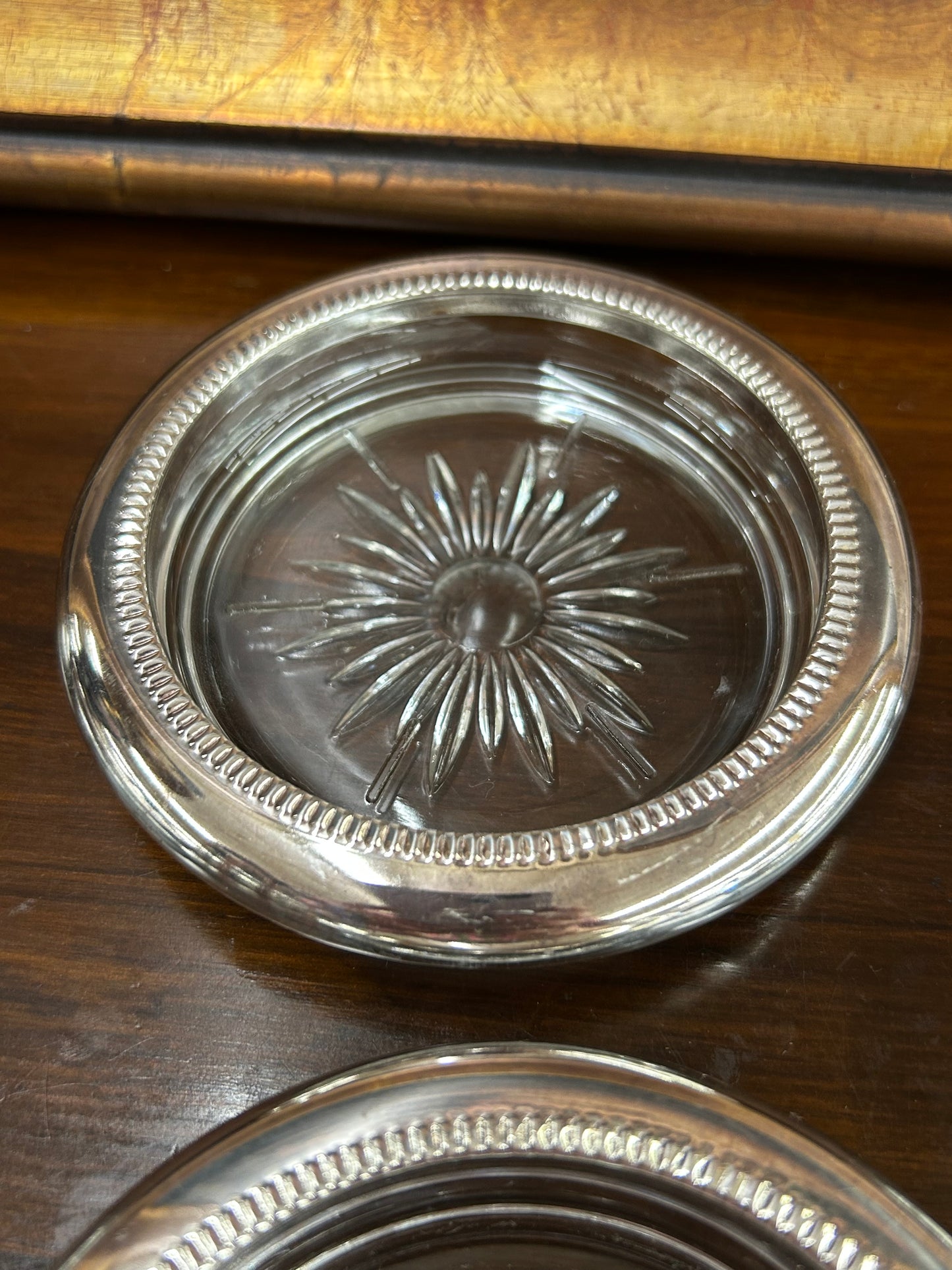 Set of 4 Glass & Silverplate Coasters