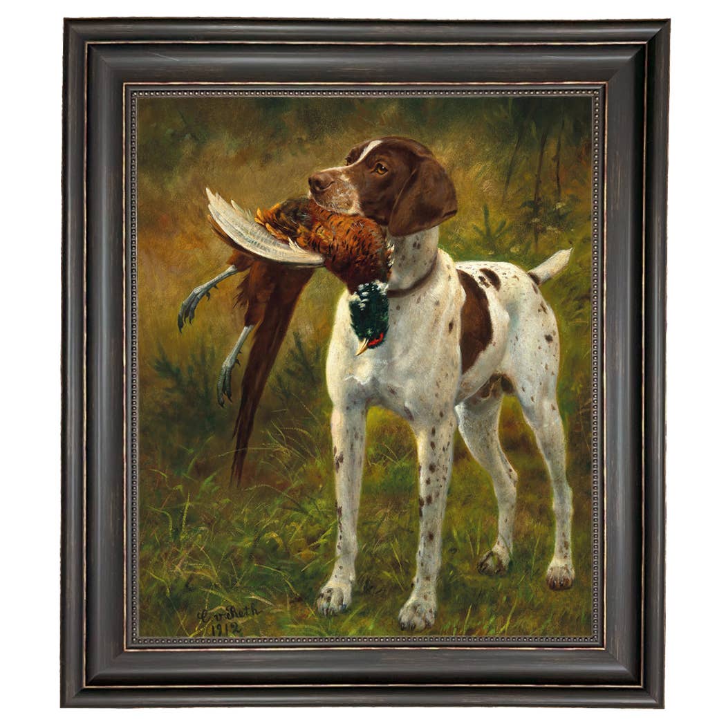 English Pointer with Pheasant Painted Vintage Canvas Print