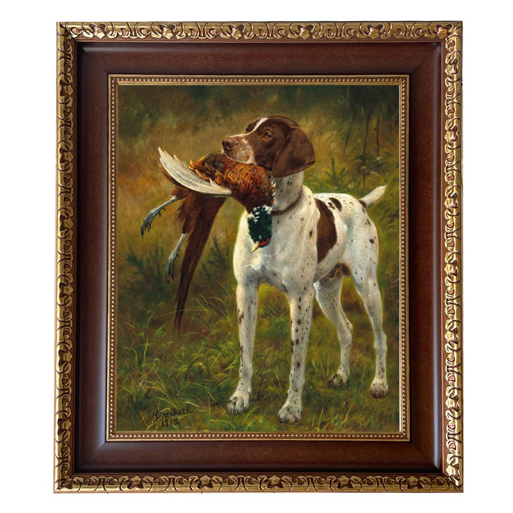 English Pointer with Pheasant Painted Vintage Canvas Print