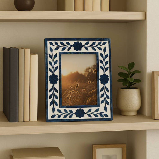 Photo Frame - Blue Resin/Wood Floral Petals, 4x6 in.