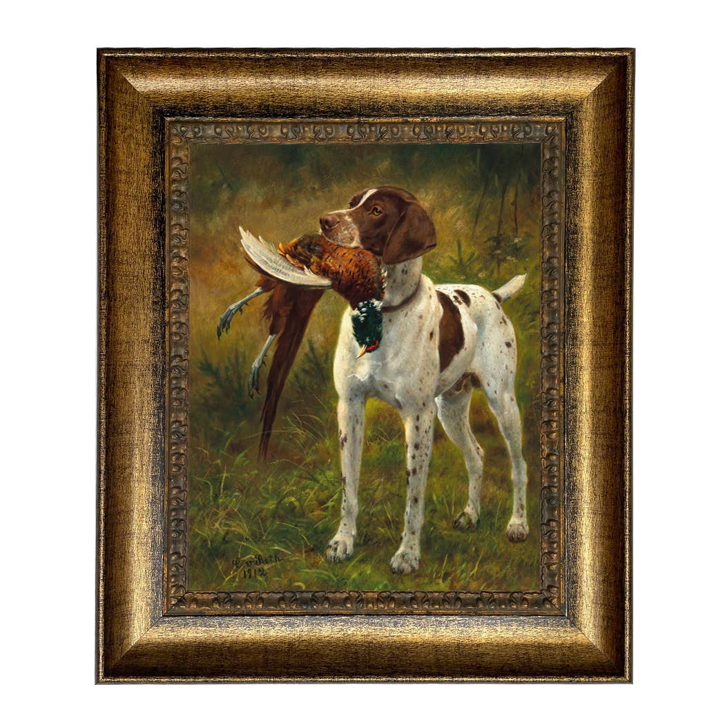 English Pointer with Pheasant Painted Vintage Canvas Print