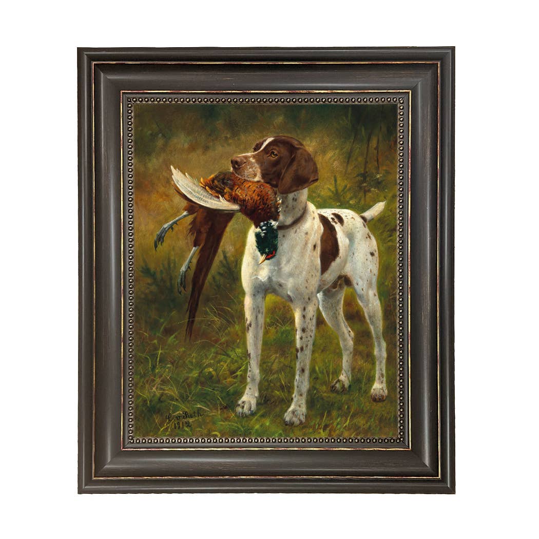 English Pointer with Pheasant Painted Vintage Canvas Print