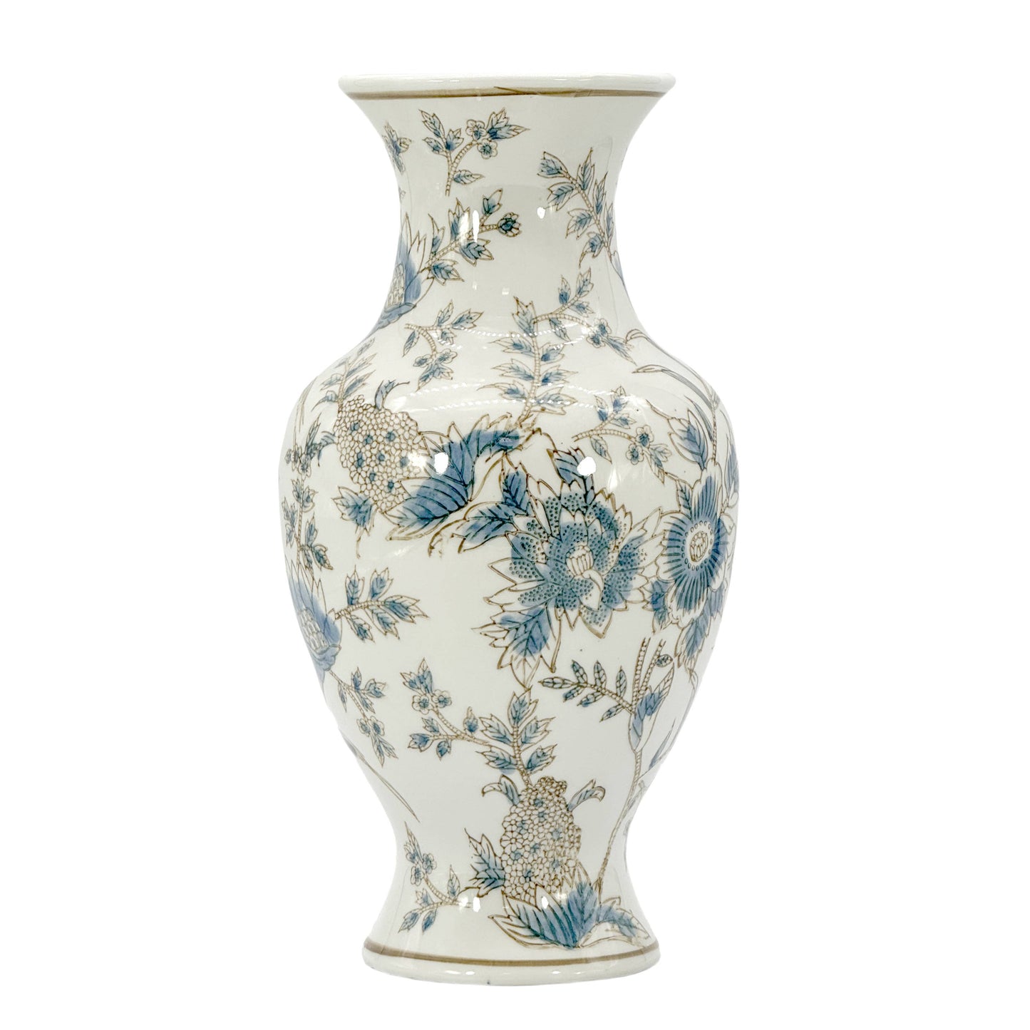 White and Blue Chinoiserie Indoor Ceramic  Vase 14"