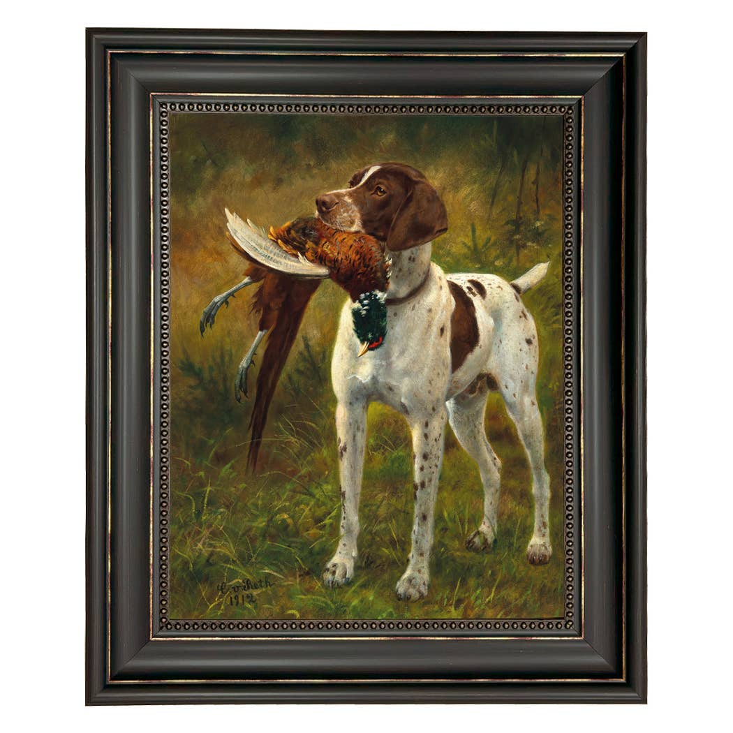 English Pointer with Pheasant Painted Vintage Canvas Print