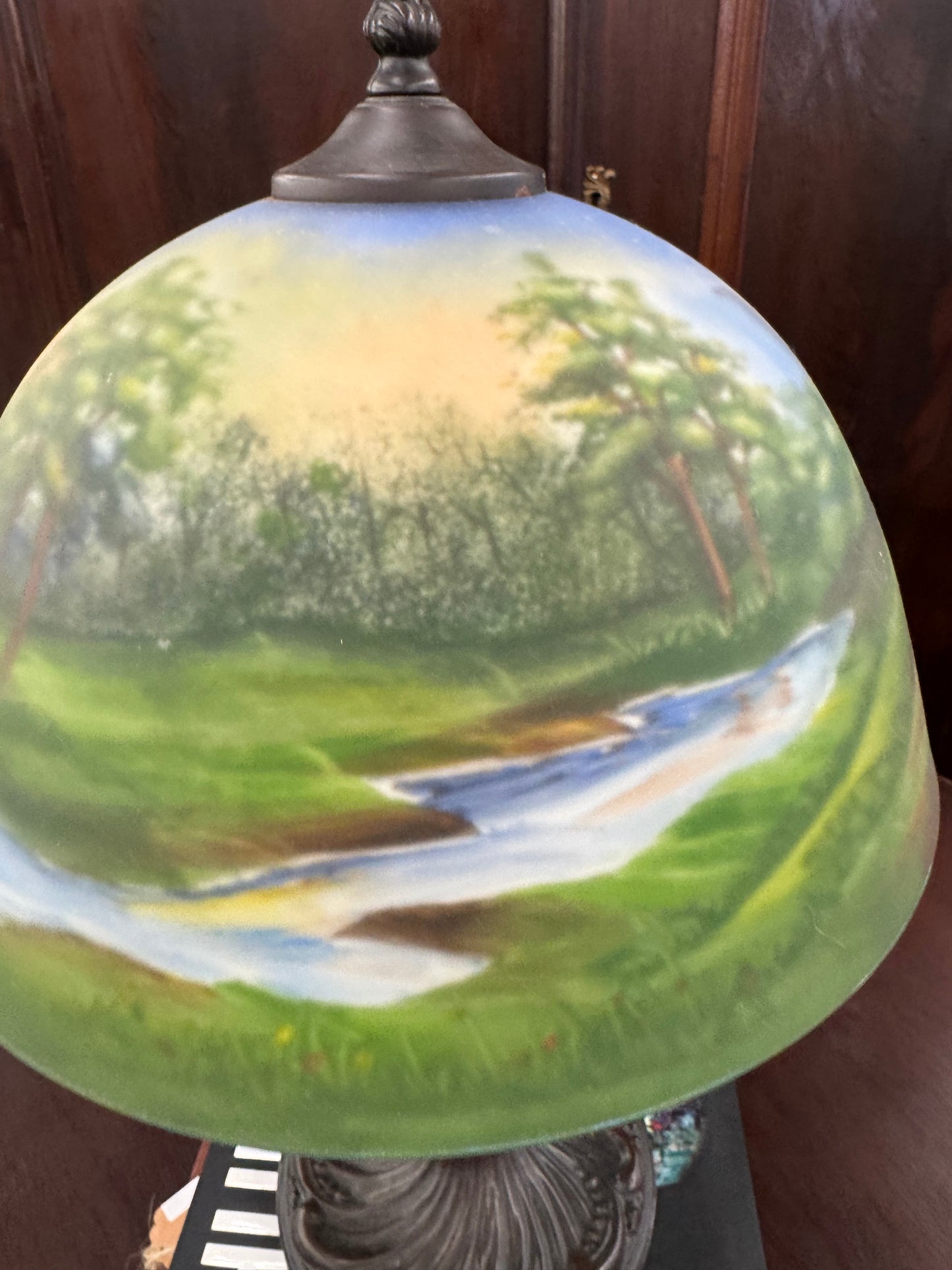 Vintage Scenic Painted Glass Table Lamp