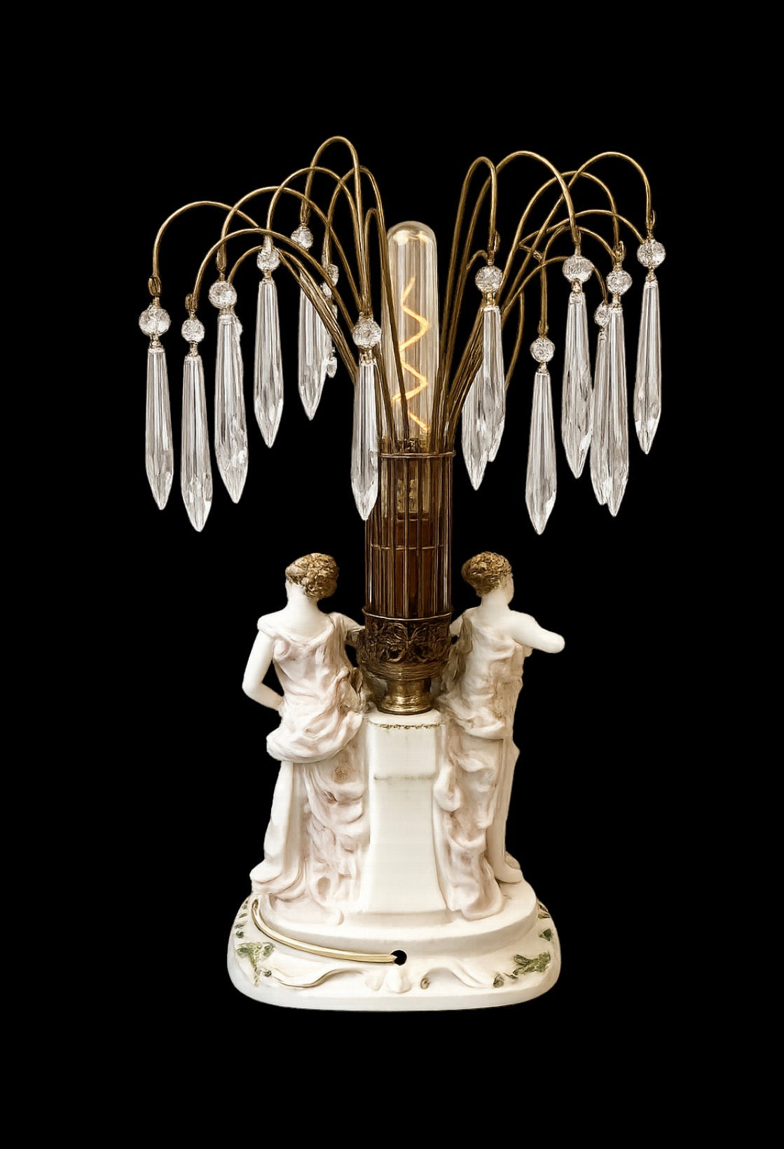Vintage Wales Japan Three Graces Crystal Lamp