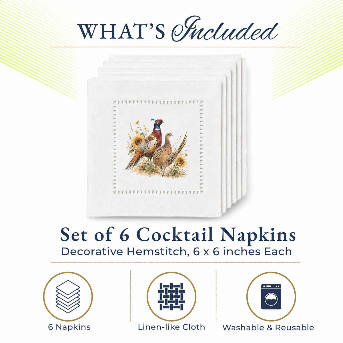 Harvest Table Pheasants Hemstitch Napkins