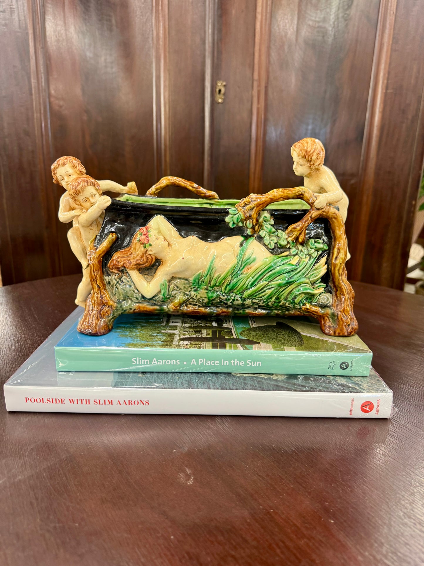 Art Nouveau Figural Majolica Planter / Cachepot
