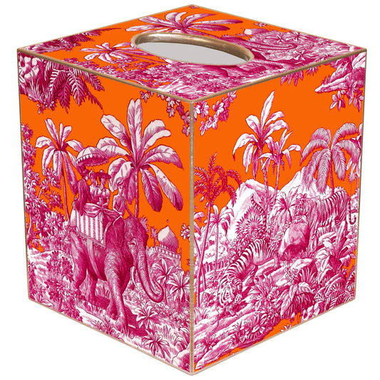 Elephant & Tiger Toile Handmade Tissue Box