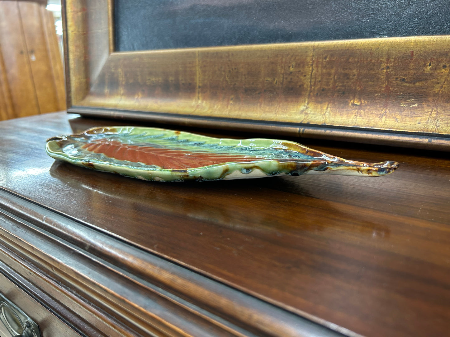 Signed Willie Seaborg Studio Pottery Leaf Platter