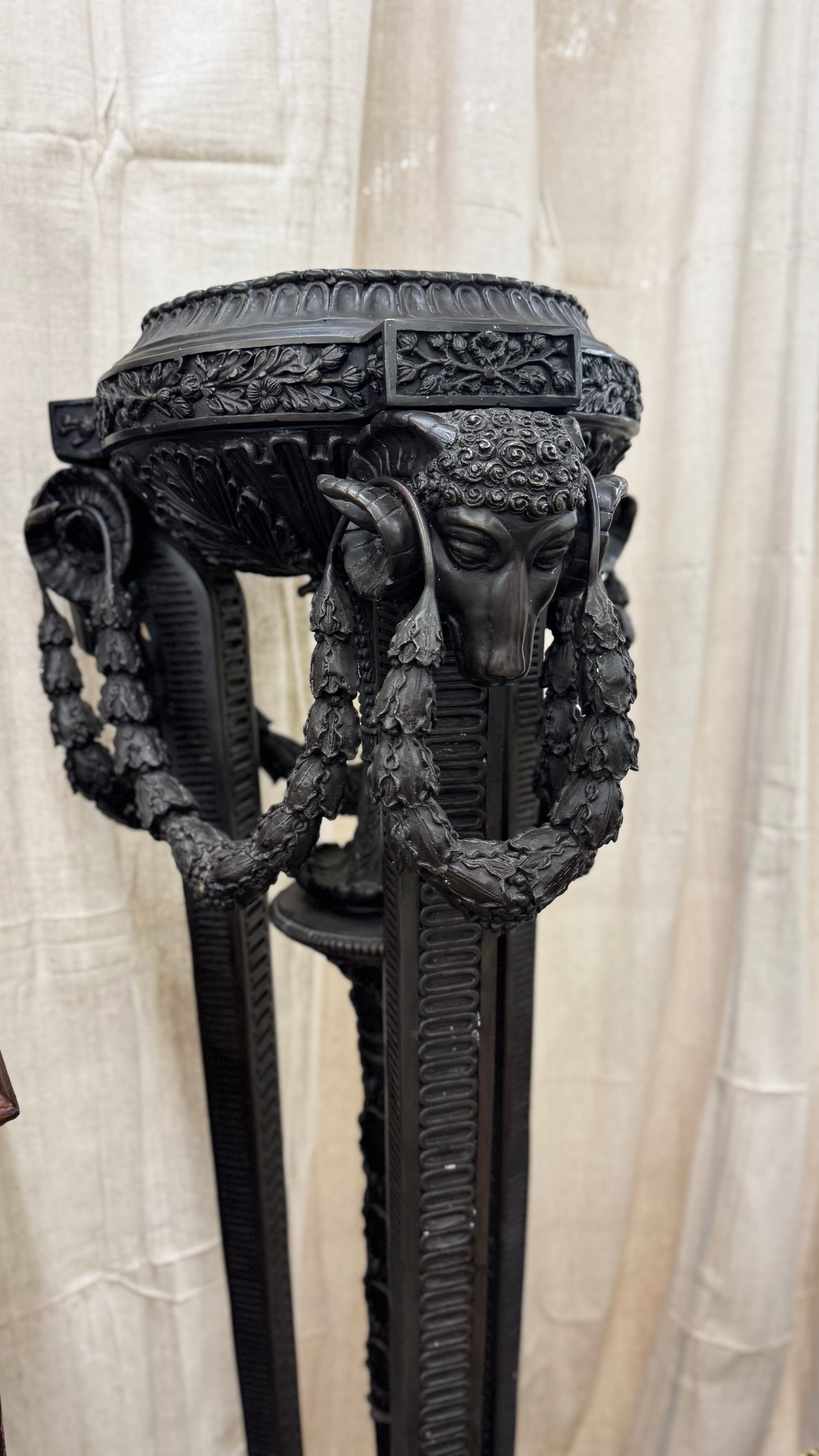 Metropolitan Galleries large rams head bronze pedestal