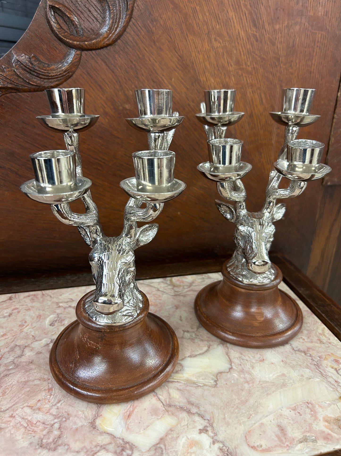Vintage Stag Head Candelabras (Pair)