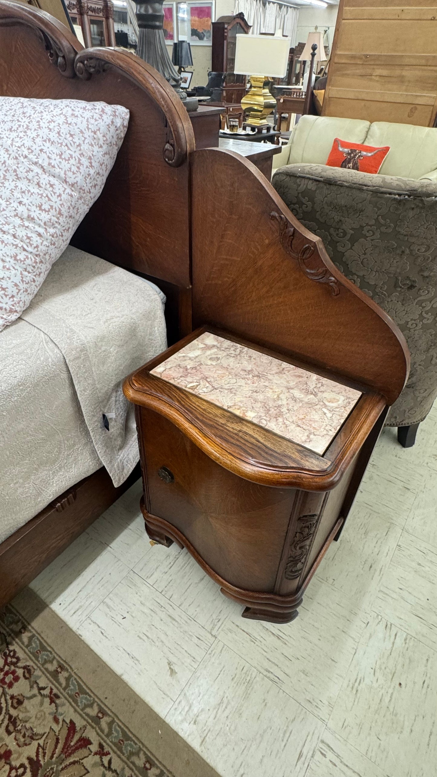 Antique Oak Art Nouveau Bedroom Suite Bed