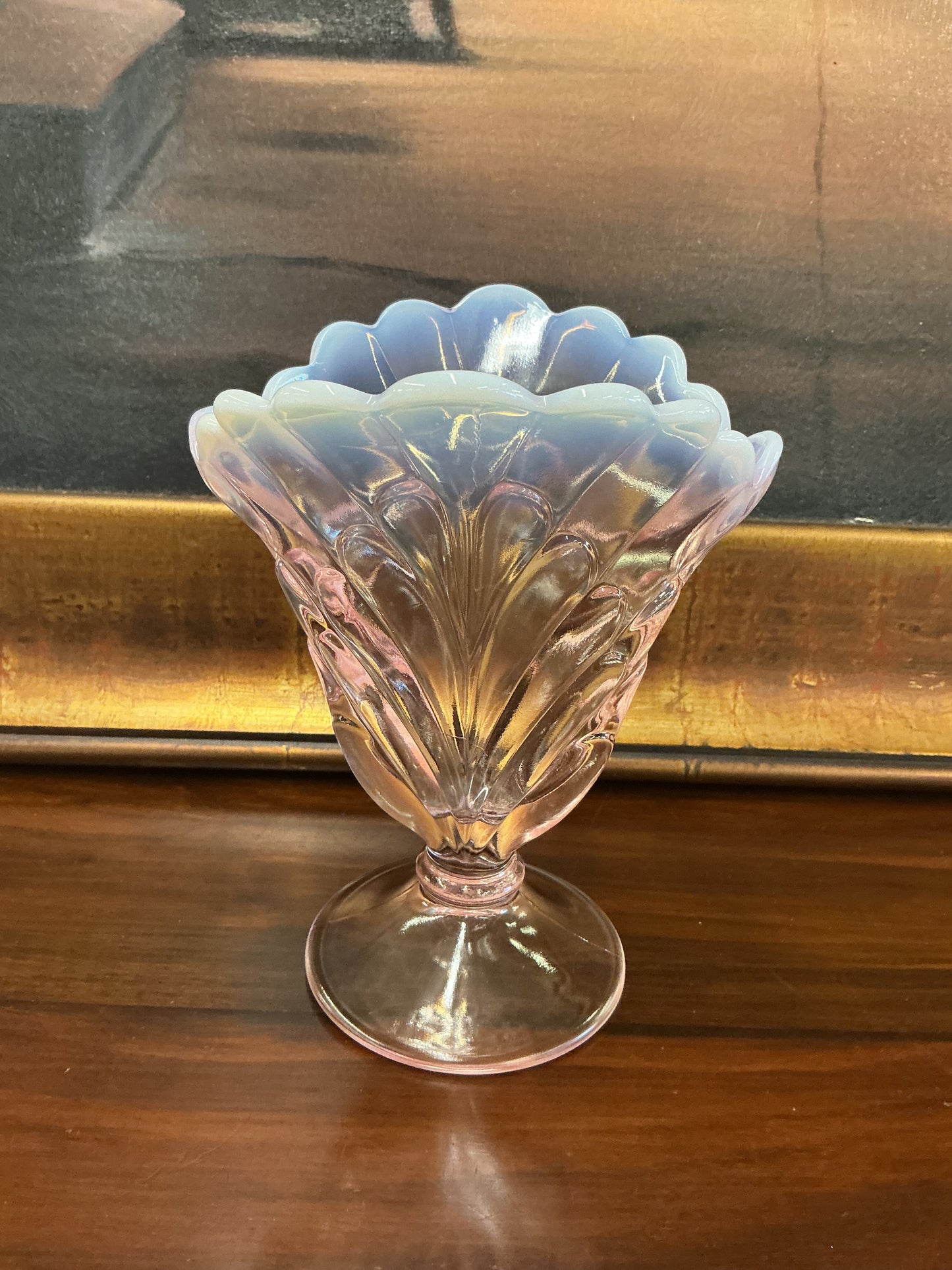 Pink opalescent tulip vase