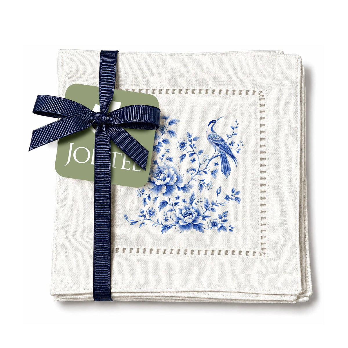 Chinoiserie Floral Bird Hemstitch Napkins