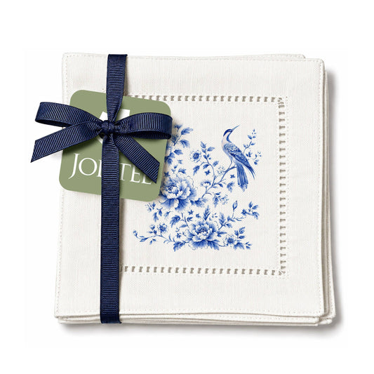 Chinoiserie Floral Bird Hemstitch Napkins