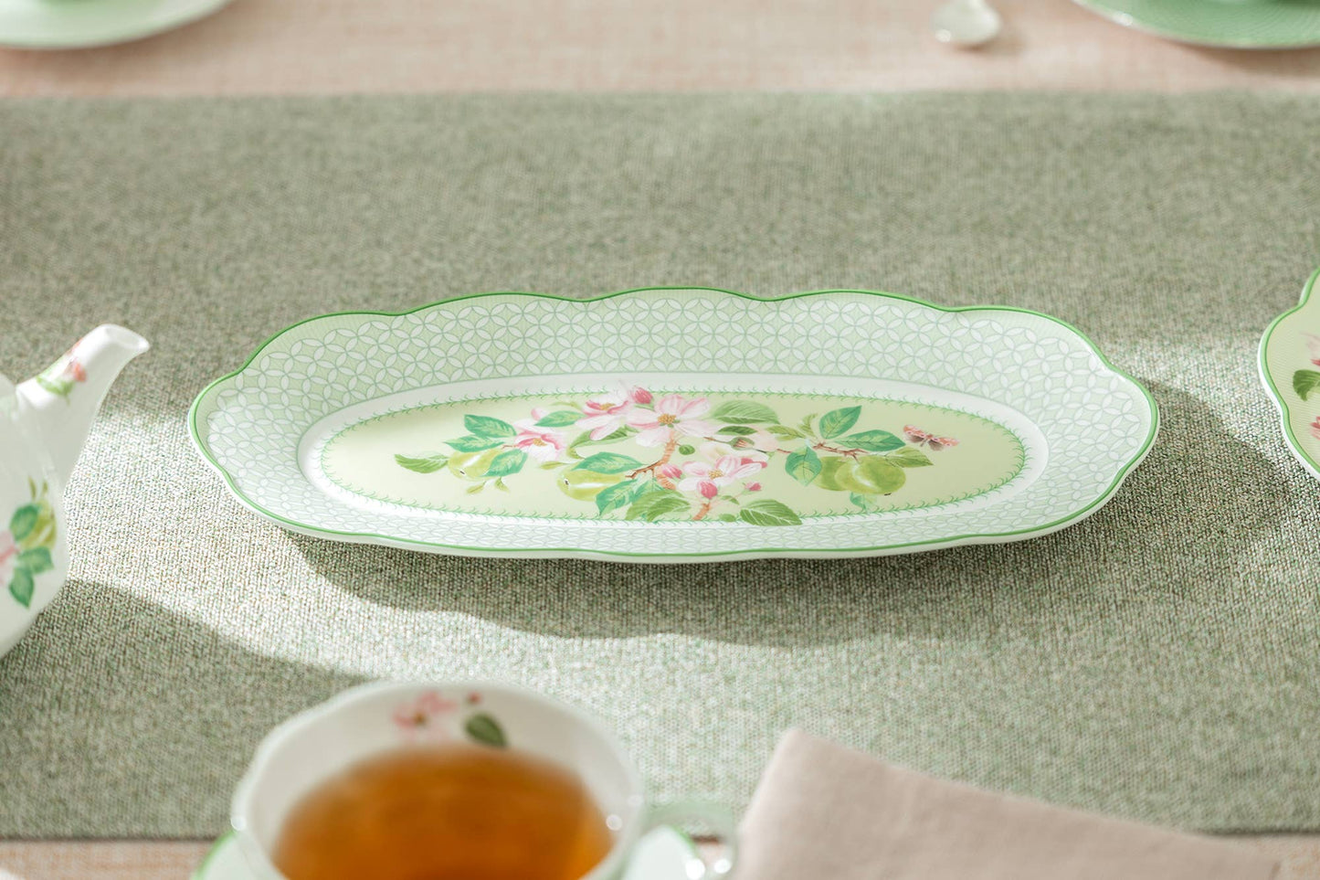 Apple Blossom Geo Harmony Bone China Oval Serving Platter