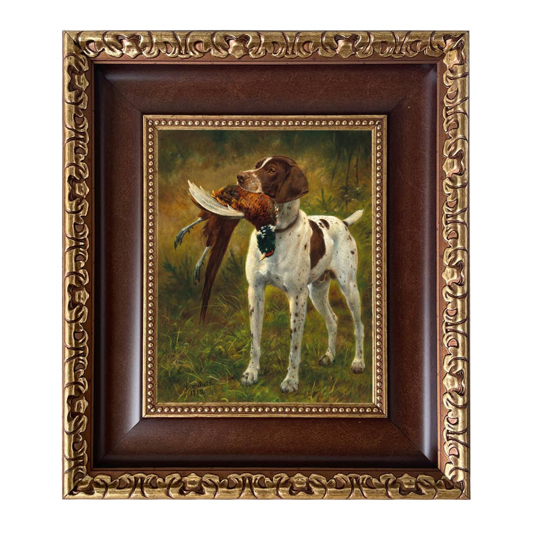 English Pointer with Pheasant Painted Vintage Canvas Print