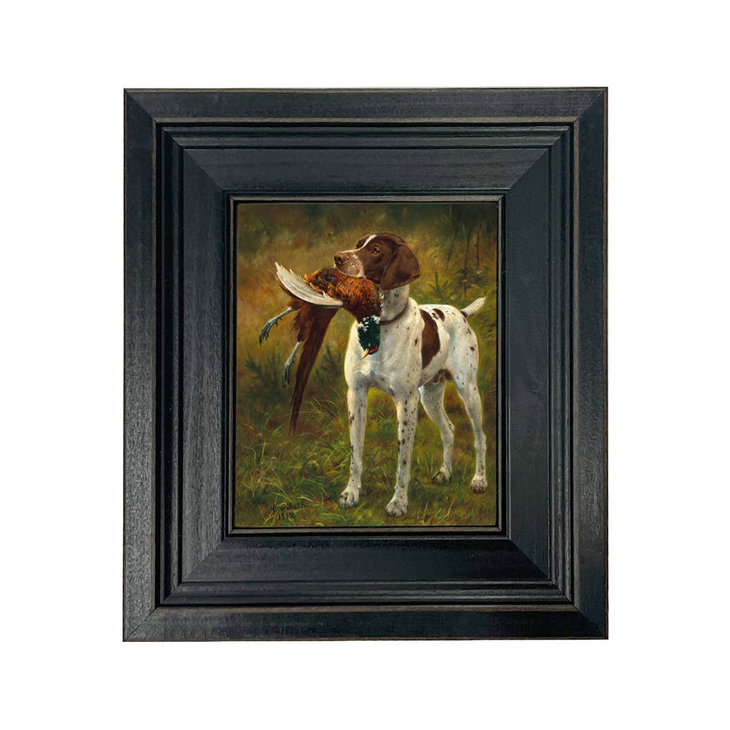 English Pointer with Pheasant Painted Vintage Canvas Print
