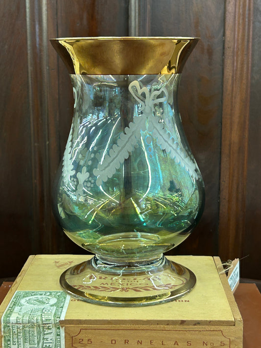 Vintage Iridescent Etched Glass Vase