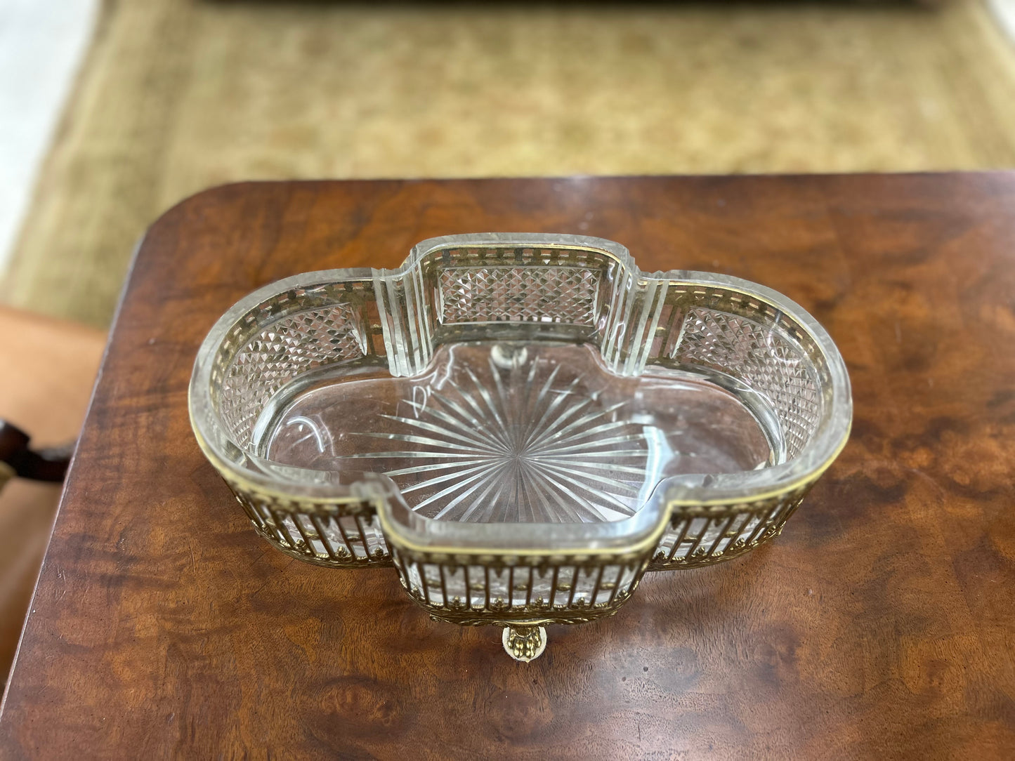 ✨ Vintage Cut Crystal & Brass Centerpiece Bowl ✨