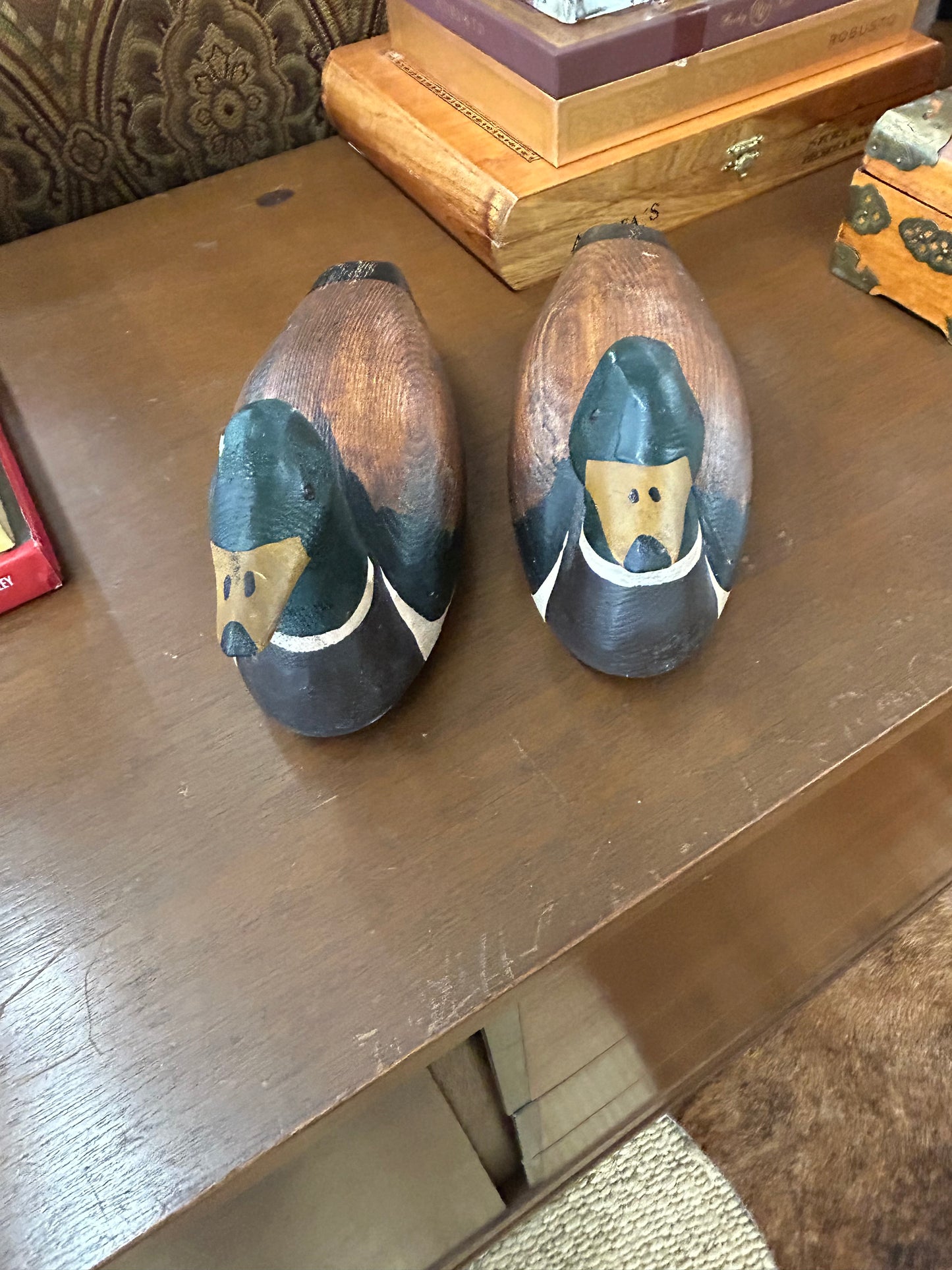 Carved wooden mallard duck