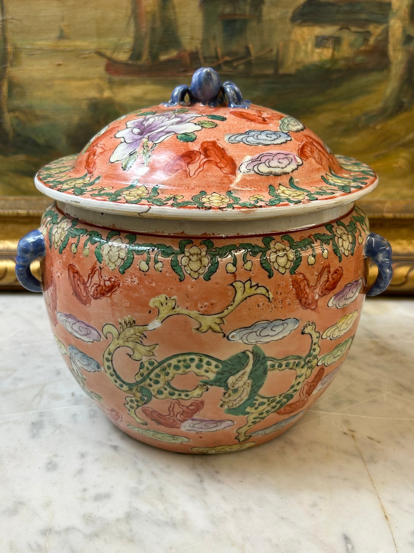 Famille rose dragon ginger jar
