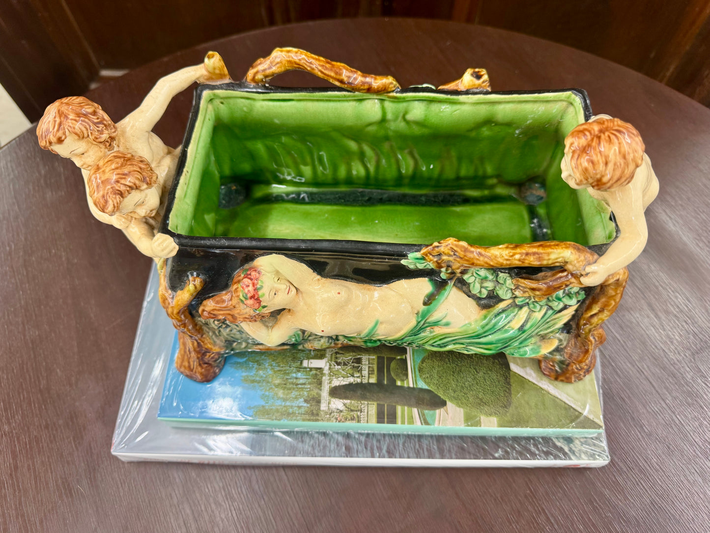 Art Nouveau Figural Majolica Planter / Cachepot