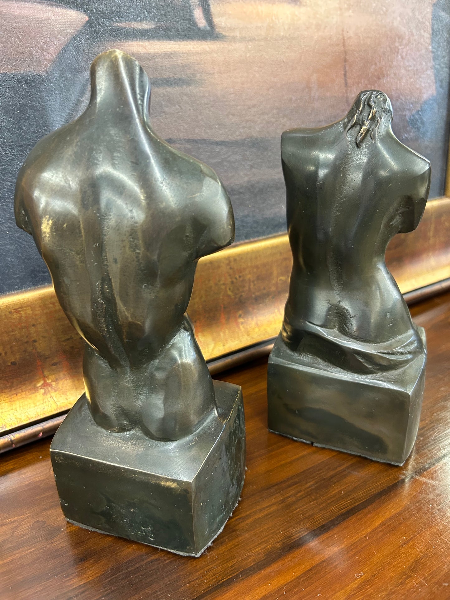 Vintage Bronze-Style Male & Female Torso Sculptures (Pair)
