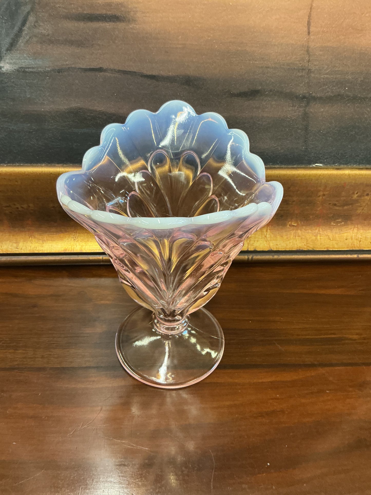 Pink opalescent tulip vase