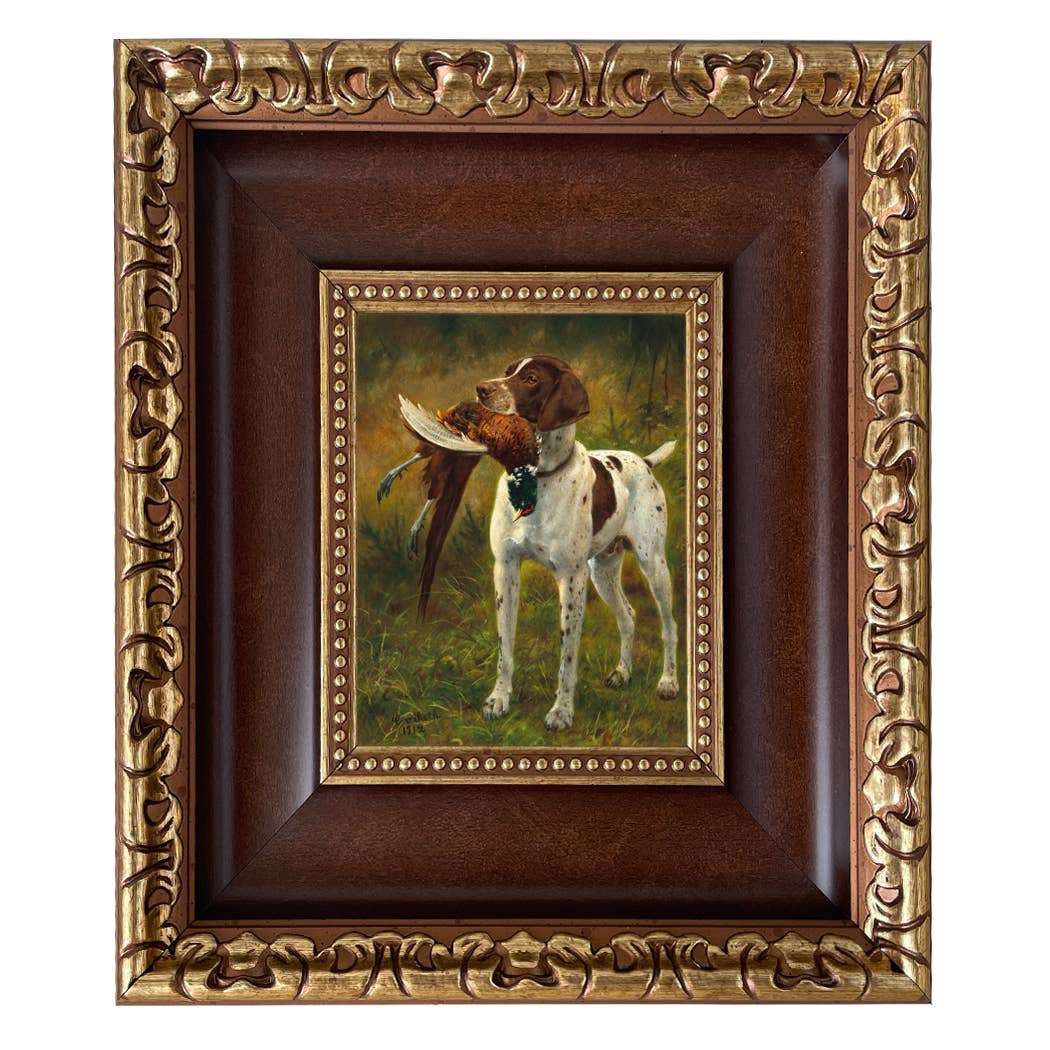 English Pointer with Pheasant Painted Vintage Canvas Print