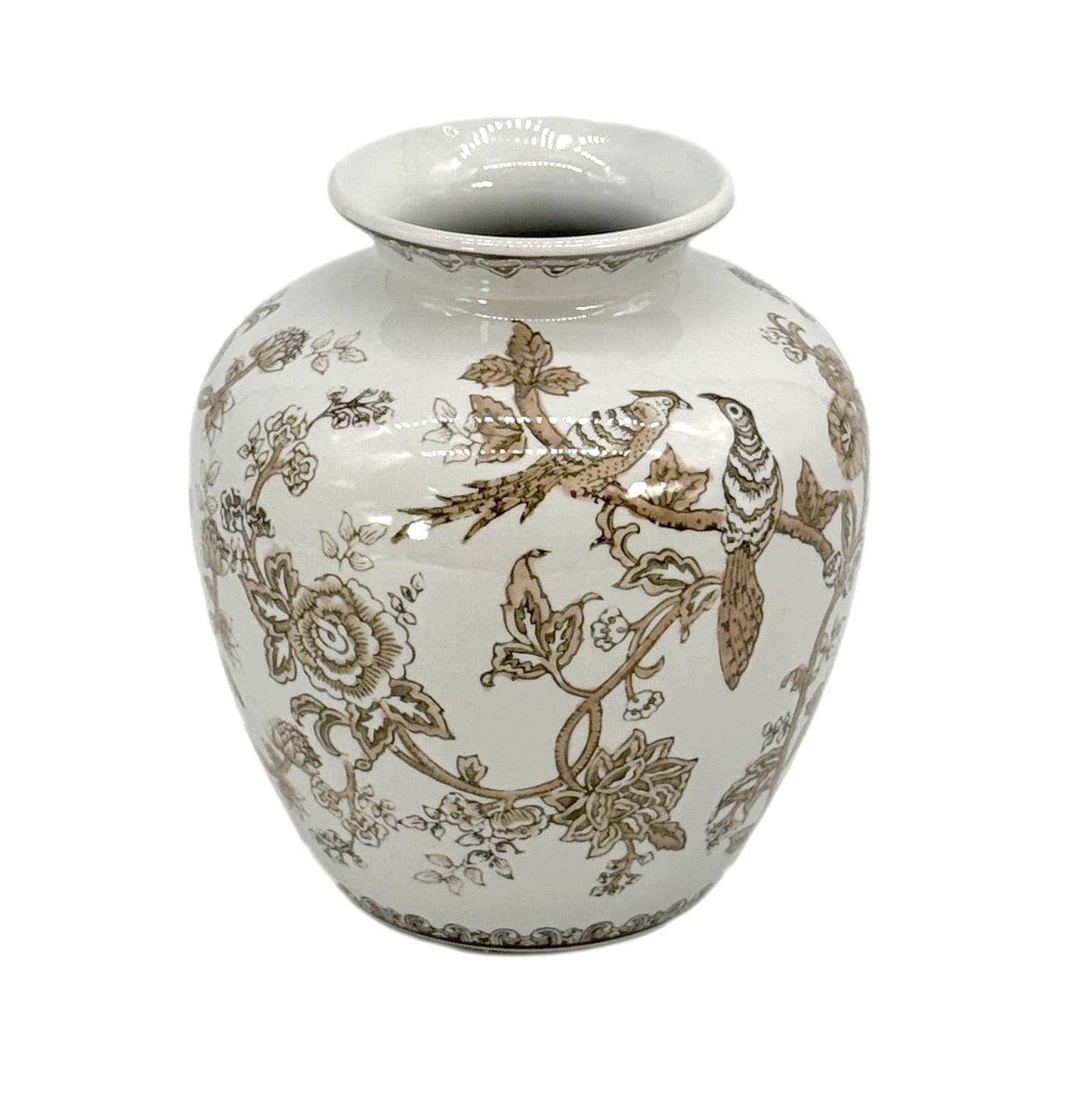 Brown Ceramic Chinoiserie Vase 10"