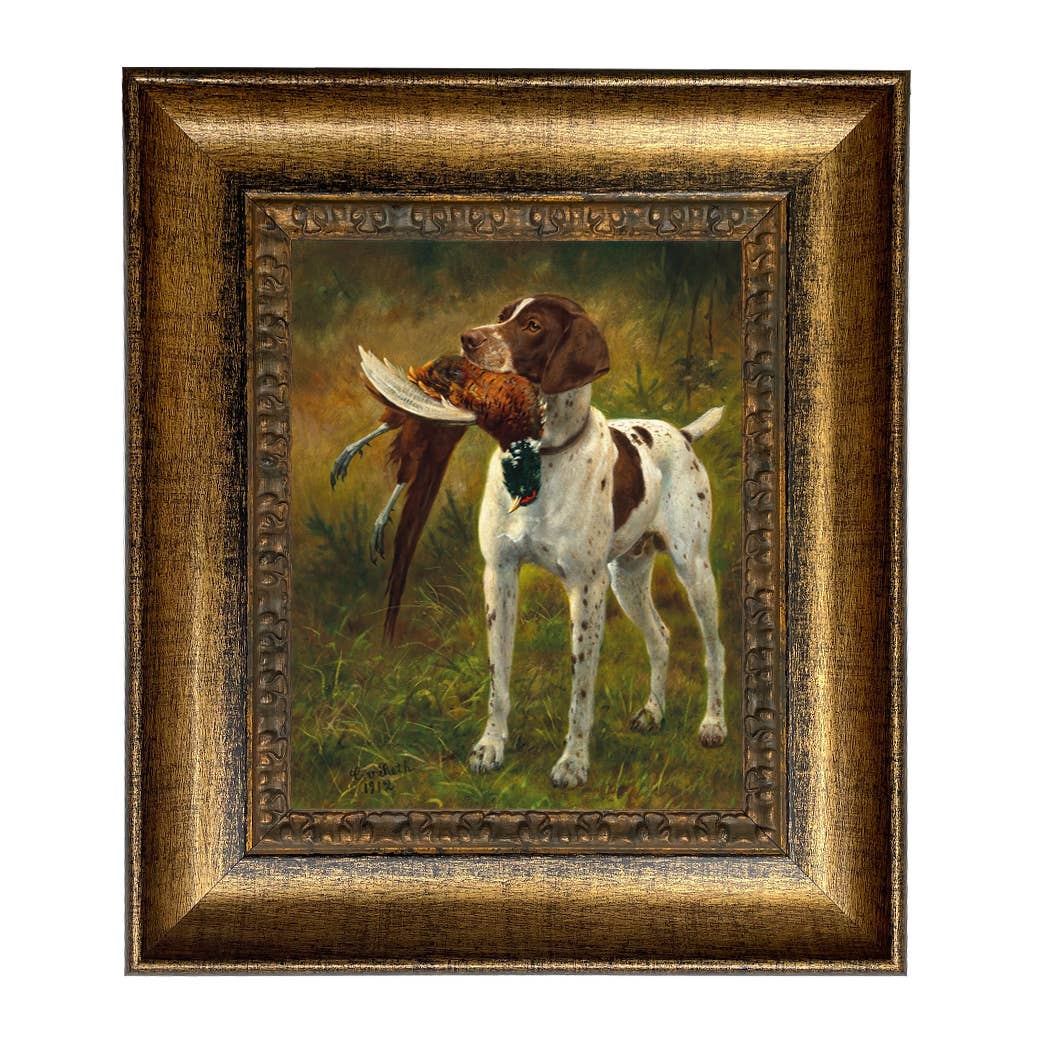English Pointer with Pheasant Painted Vintage Canvas Print