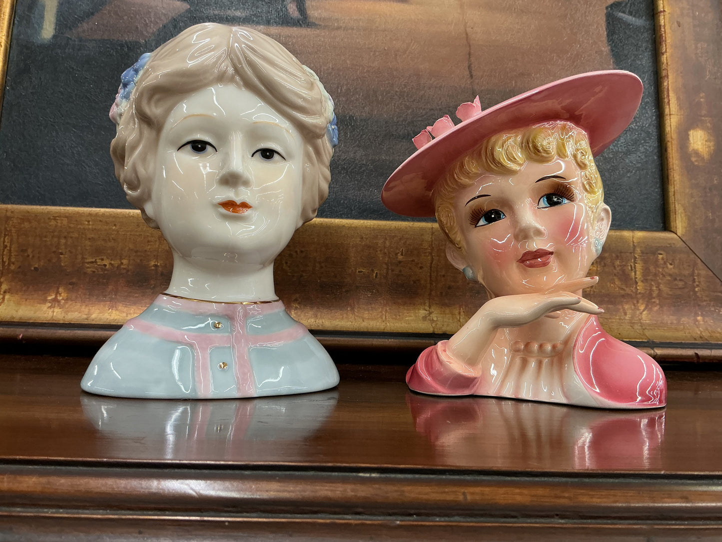 Sweet vintage ceramic lady head planters with all the mid-century charm.