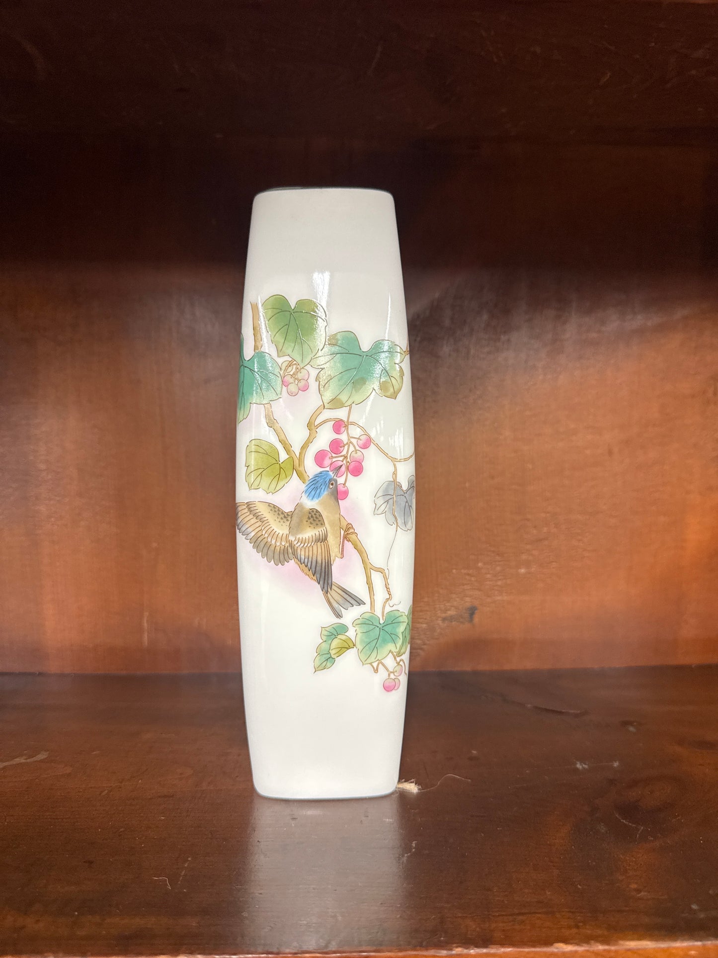 Vintage Japanese Porcelain Vase – Kutani Style Bird & Berry Motif – 9”