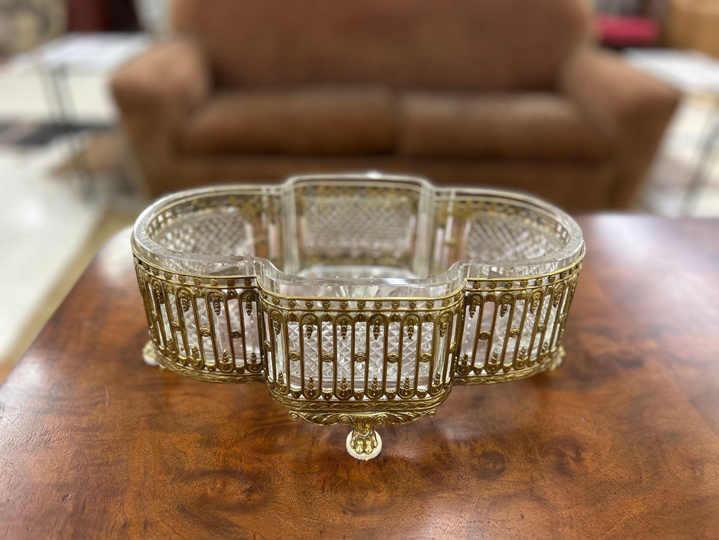 ✨ Vintage Cut Crystal & Brass Centerpiece Bowl ✨