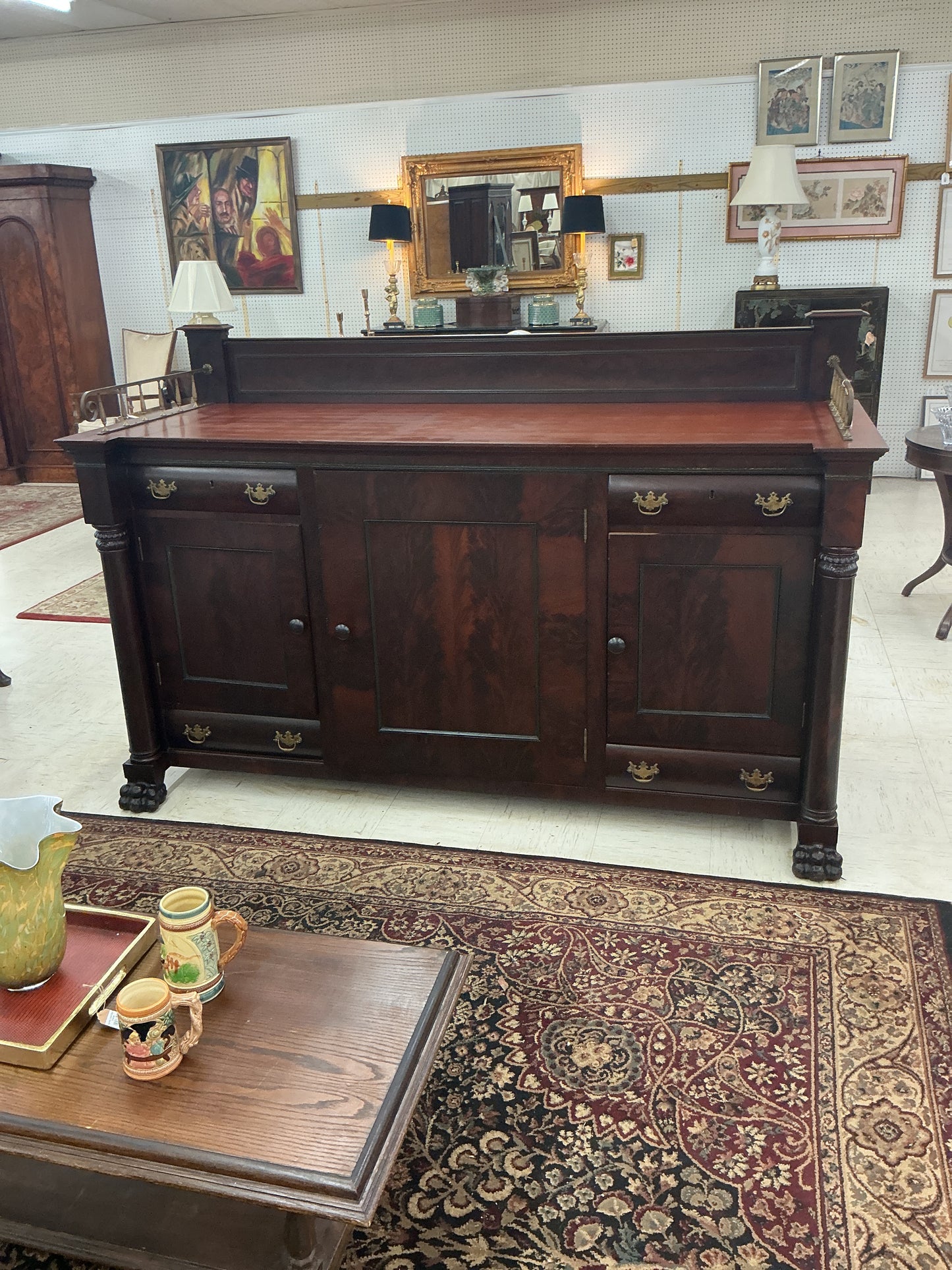 Massive Early 1800s Flame Mahogany Sideboard