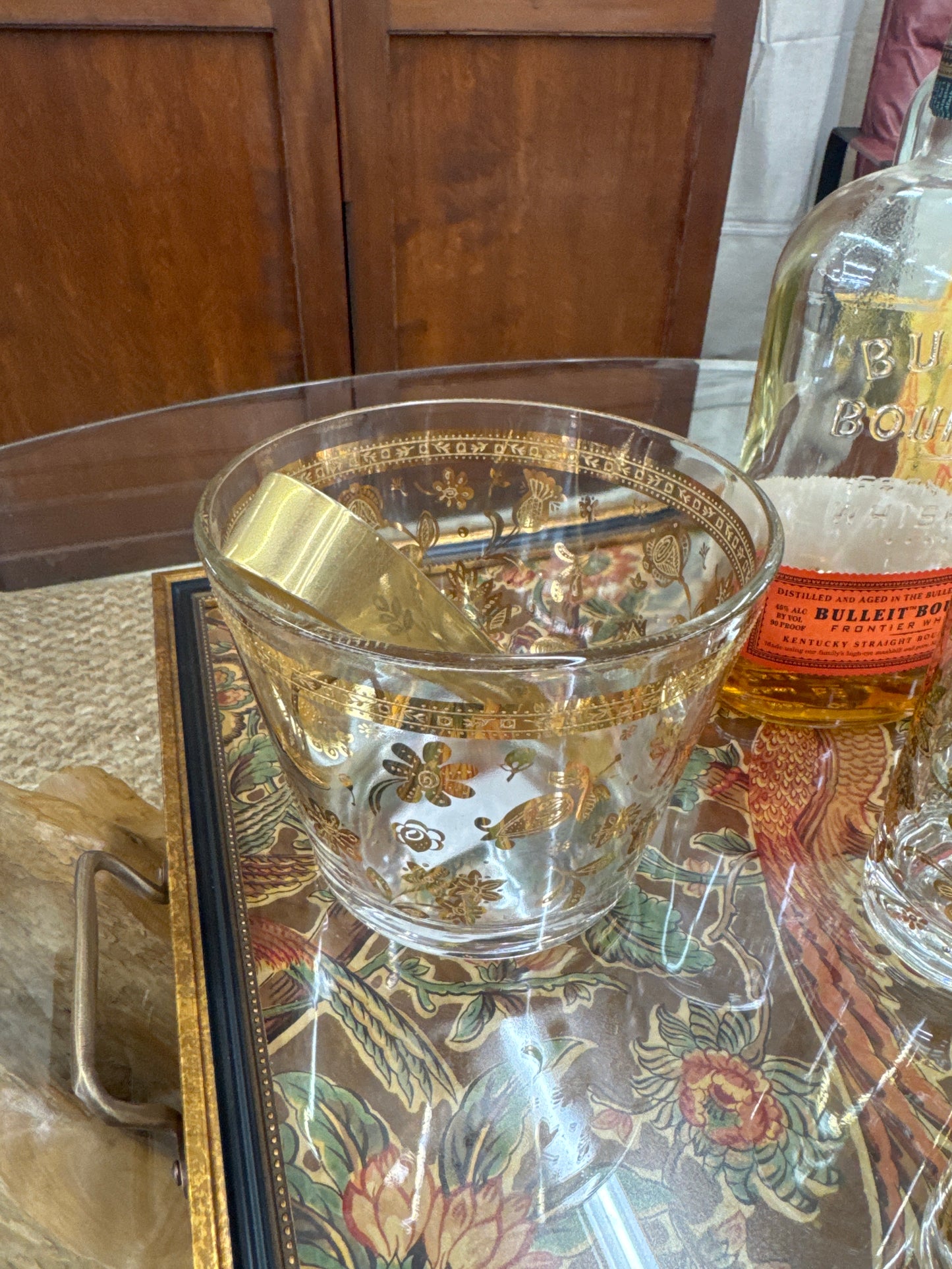 Vintage 5-piece cocktail set including a glass ice bucket